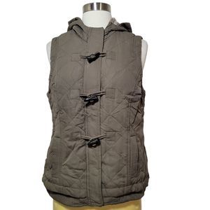 Sonoma Brown Hoodie Quilted Puffer Parka Toggle Vest Sleeveless Size Small